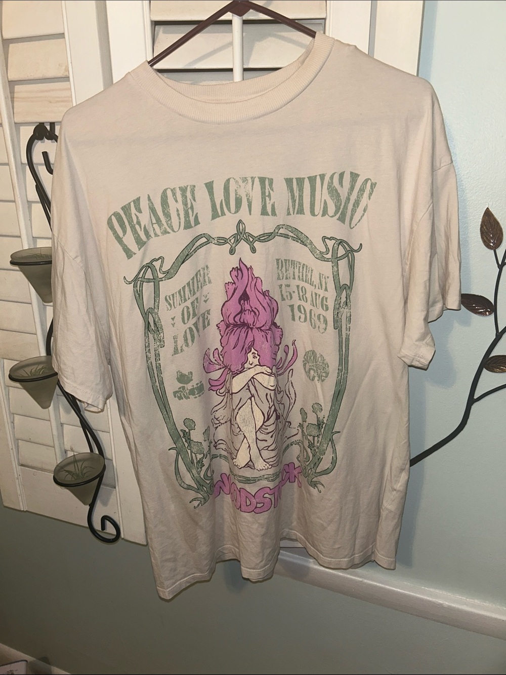 Divided Cream Short Sleeve Tee with Pink & Green Graphic